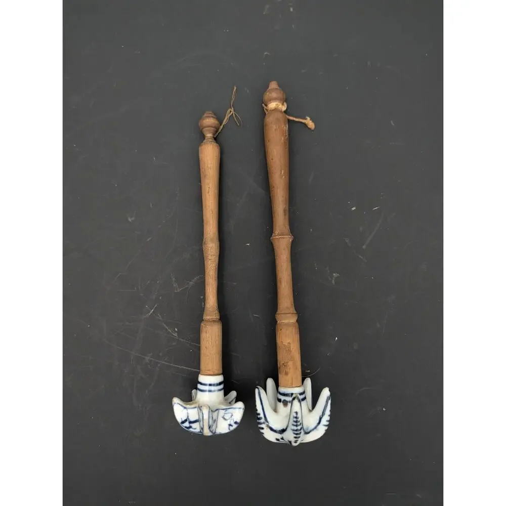 Meissen Blue Onion Chocolate Whisks PAIR Kitchen Utensil Stirrer Antique